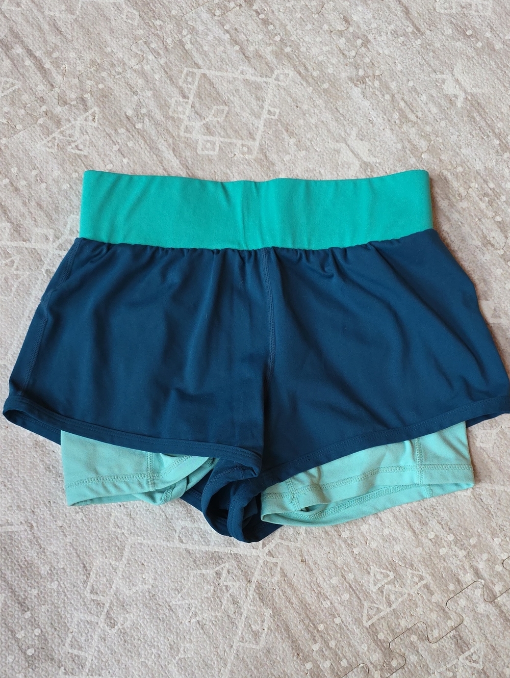 Fabletics Teal Waistband Navy Athletic Layered Shorts